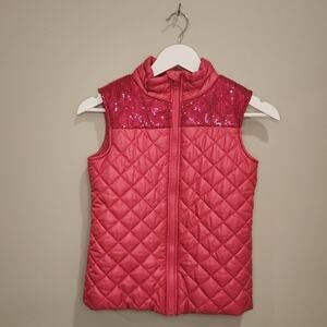 Heart Crush Quilted Sequin Sparkle Vest Pink - Size L